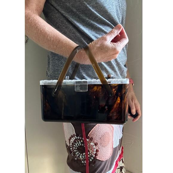 Vintage Merle Norman Crystal-and-Tortoise-Look Evening Purse. Case/ Top handle - Picture 10 of 10